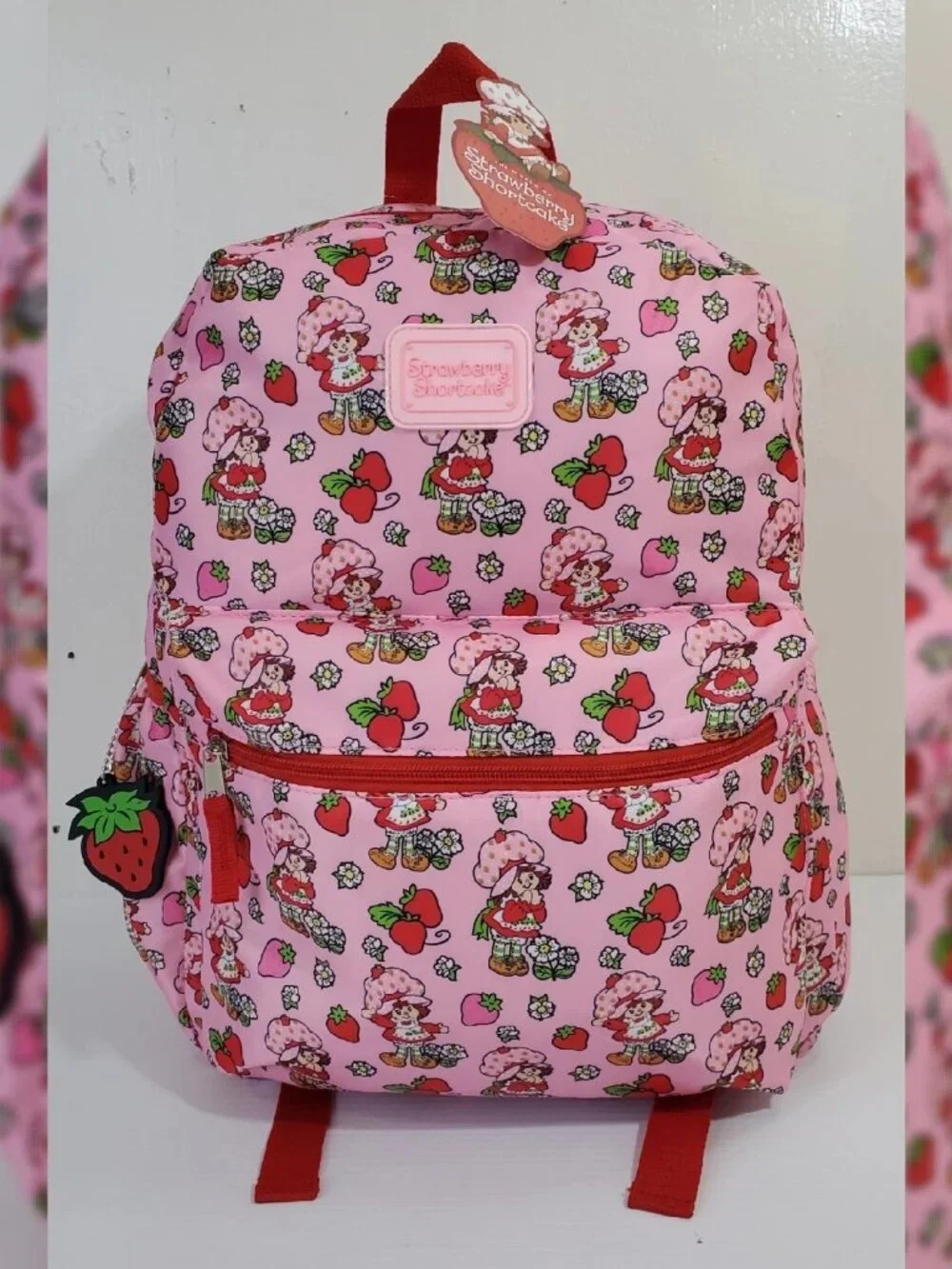 STRAWBERRY SHORTCAKE BACKPACK KIDS ALLOVER PRINT DOLL LOGO BOTTLE POCKET